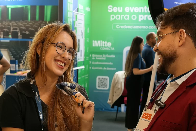 Profissional interagindo com leads em evento e mostrando o poder do marketing emocional