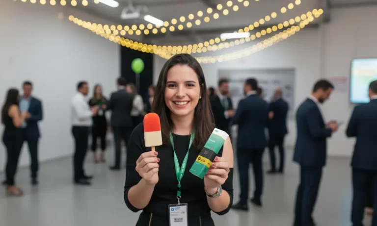 Promotora de eventos segurando dois picolés, simbolizando o conceito de sorvete taylor made